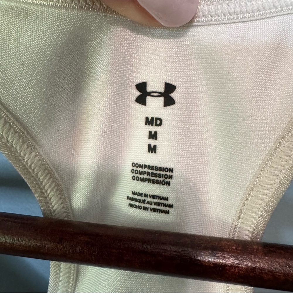Under Armour Compression Racerback Sports Bra - White/Grey - Size Medium - Picture 3 of 12